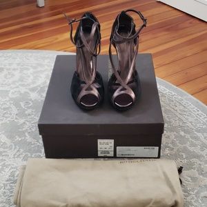 Bottega Veneta Suede Metallic Leather Wedges 38.5